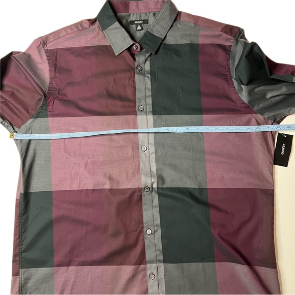 NWT Alfani Long Sleeve Plaid Burgundy Button Up Dress Shirt 2XL XXL - Picture 7 of 8